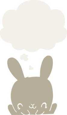 Düşünce baloncuklu çizgi film tavşanı insan tarafından çizilmiş.