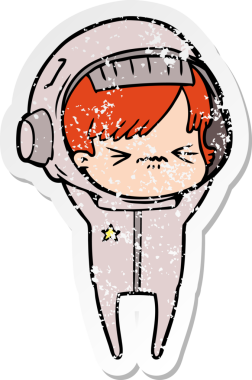 Bir insan tarafından çizilmiş kızgın bir uzay kızının sıkıntılı çıkartması.