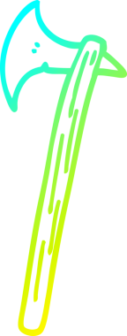 Bir insan tarafından çizilmiş altın renkli bir baltanın soğuk eğimli çizgisi.