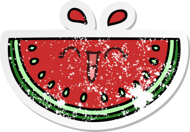 Bir insan tarafından çizilmiş karpuz çizilmiş garip bir el çıkartması.