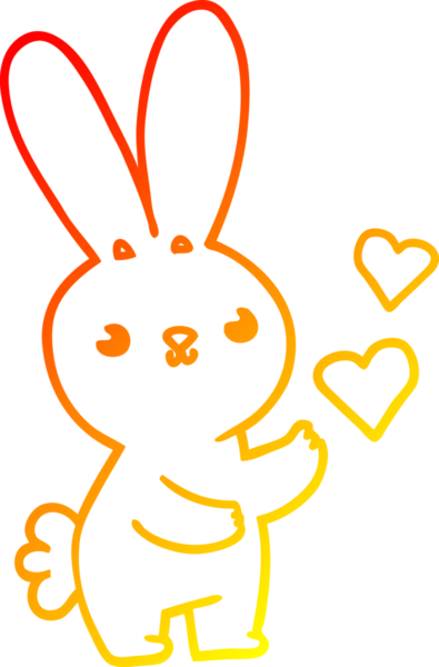 Sevgi dolu kalpleri bir insan tarafından çizilmiş sevimli bir tavşanın sıcak çizgi çizimi