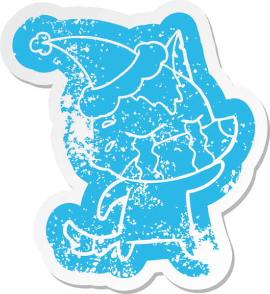 Bir insan tarafından çizilmiş Noel Baba şapkası takan ağlayan bir kurt çıkartması.