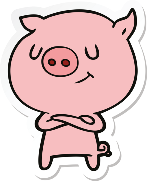 Bir insan tarafından çizilmiş mutlu çizgi film domuzu çıkartması.