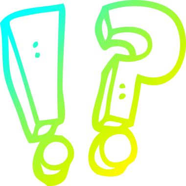 Bir insan tarafından çizilmiş bir çizgi film soru işareti ve ünlem işareti.