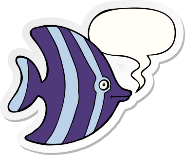 Bir insan tarafından çizilmiş balon etiketli karikatür melek balığı.