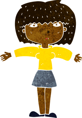 Bir insan tarafından çizilmiş omuz silken çizgi filmdeki kadın.