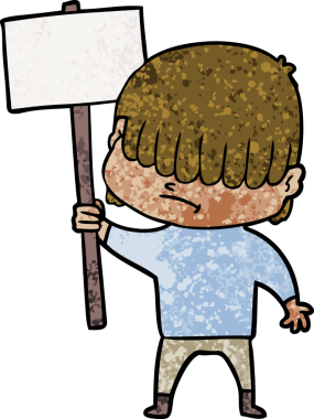 Bir insan tarafından çizilmiş dağınık saçlı çizgi film çocuğu.