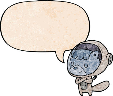 çizgi film kedisi astronot hayvanlar konuşma baloncuğu ile retro doku bir insan tarafından çizilmiş