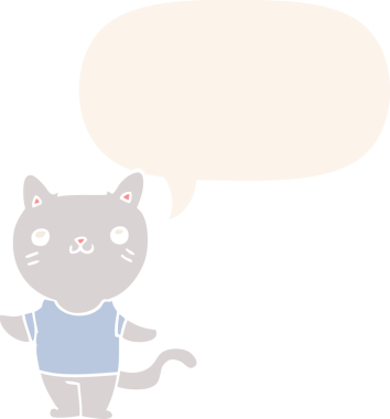 Konuşma baloncuğu olan çizgi film kedisi insan tarafından çizilmiş.