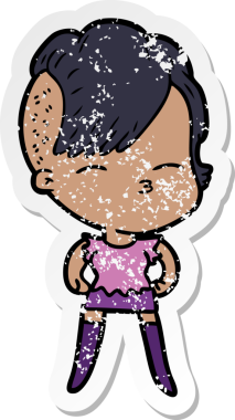 Bir insan tarafından çizilmiş, gözlerini kısan bir çizgi film karakterinin sıkıntılı çıkartması.