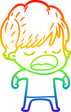 Gökkuşağı gradyan çizgi çizimi bir insan tarafından çizilmiş bir karikatür kadın