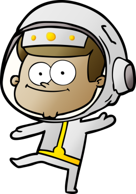 Bir insan tarafından çizilmiş mutlu astronot çizgi filmi.