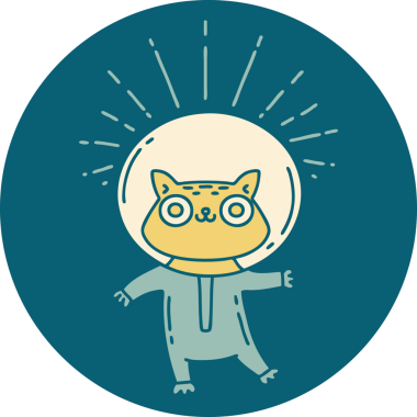 Bir insan tarafından çizilmiş astronot kostümlü dövme stili bir kedinin simgesi