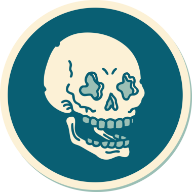 Bir insan tarafından çizilmiş bir kafatasının geleneksel stiliyle dövme çıkartması.