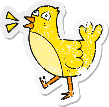 Bir insan tarafından çizilmiş karikatür kuşunun gerilmiş çıkartması.