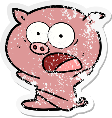 Bir insan tarafından çizilmiş şoke olmuş çizgi film domuzu etiketi.