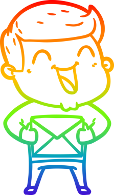 Gökkuşağı gradyan çizgi çizimi bir insan tarafından çizilmiş gülen bir karikatür adam