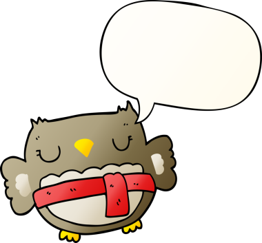 bir insan tarafından çizilmiş yumuşak eğimli konuşma baloncuğu olan çizgi film baykuşu