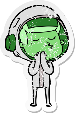 Bir insan tarafından çizilmiş kendinden emin bir astronotun sıkıntılı çıkartması.