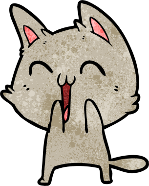 Bir insan tarafından çizilmiş mutlu çizgi film kedisi.