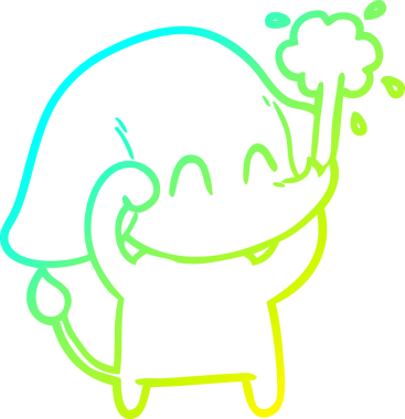 Bir insanın çizdiği suyu püskürten şirin bir filin soğuk eğimli çizgisi.