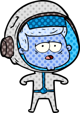 Bir insan tarafından çizilmiş yorgun astronot çizgi filmi.