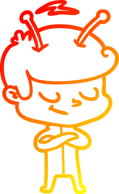 Bir insan tarafından çizilmiş dost canlısı bir uzay adamının sıcak çizgi çizimi