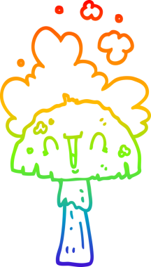 Gökkuşağı gradyan çizgi çizimi bir insan tarafından çizilmiş karikatür mantarı.