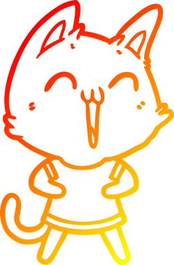 Bir insan tarafından çizilmiş mutlu çizgi film kedisinin sıcak çizgi çizgisi.