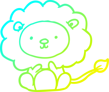 Bir insan tarafından çizilmiş şirin bir aslanın soğuk eğimli çizgisi.