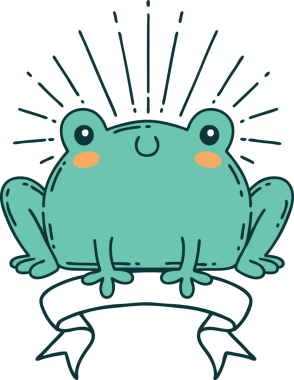 Bir insan tarafından çizilmiş dövmeli, mutlu bir kurbağa.