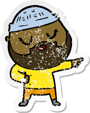 Bir insan tarafından çizilmiş sakallı bir çizgi film karakterinin sıkıntılı çıkartması.