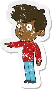 Bir insan tarafından çizilen çizgi film karakterinin gerilimli retro çıkartması.