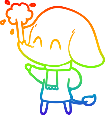 Gökkuşağı gradyan çizgisi insan tarafından çizilmiş su püskürten şirin bir fil çizimi.