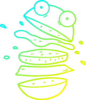 Bir çizgi filmin soğuk gradyan çizimi. Bir insan tarafından çizilmiş inanılmaz bir hamburger.