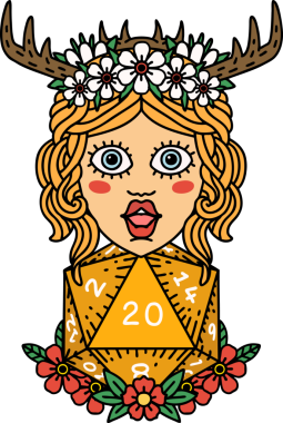 Retro Dövme Tarzı İnsan Druid Bir insan tarafından çizilmiş doğal yirmi zar ile