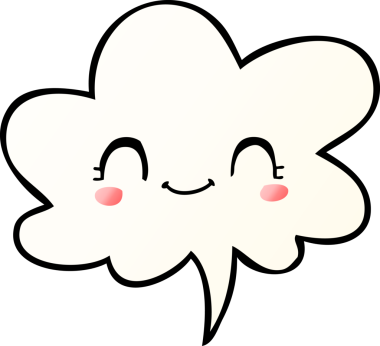 Bir insan tarafından çizilmiş, konuşma baloncuklu şirin çizgi film suratı.