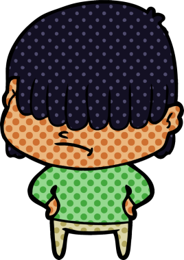 Bir insan tarafından çizilmiş dağınık saçlı çizgi film çocuğu.