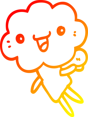 Bir insan tarafından çizilmiş bir karikatür bulutu kafasının sıcak çizgi çizimi