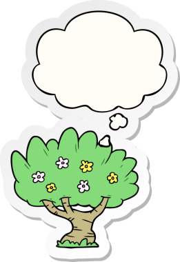 Düşünce baloncuğu insan tarafından çizilmiş bir çıkartma olan çizgi film ağacı.