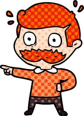 Çizgi filmdeki bıyıklı adam bir insan tarafından çizilmiş.