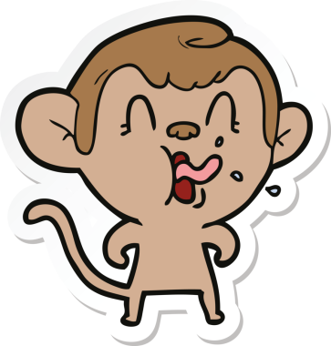 Bir insan tarafından çizilmiş çılgın bir maymun çıkartması.