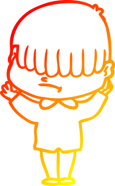 Bir insan tarafından çizilmiş dağınık saçlı bir çizgi film çocuğunun sıcak çizgi çizimi.