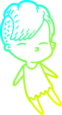 Bir insan tarafından çizilmiş, gözlerini kısarak bakan bir çizgi film karakteri.