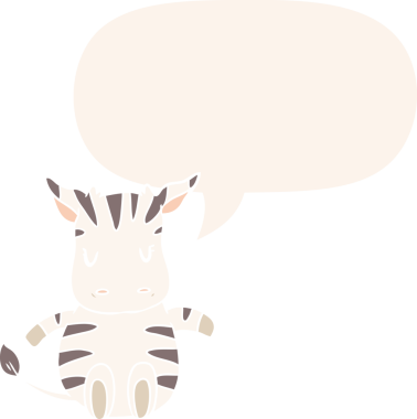 Bir insan tarafından çizilmiş, konuşma baloncuğu olan sevimli bir zebra çizgi filmi.