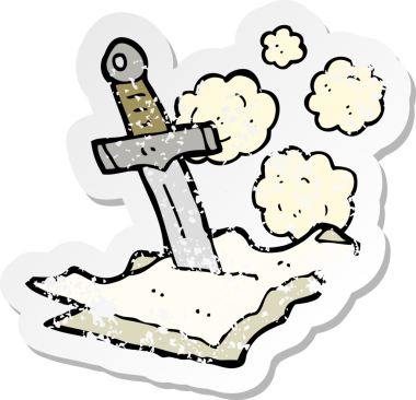 Bir insan tarafından çizilmiş bir karikatür hançerinin gerilimli retro yapıştırması.