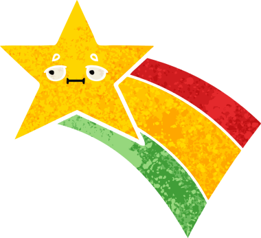 Bir insan tarafından çizilmiş gökkuşağı yıldızının retro çizim tarzı karikatürü