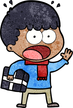 Bir insan tarafından çizilmiş bir hediyeyle şok olmuş bir adam.