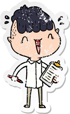 Bir çizgi filmin kederli çıkartması. Mutlu çocuk. Bir insan tarafından çizilmiş.