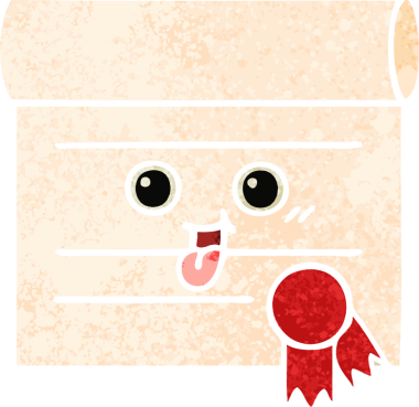 Bir insan tarafından çizilmiş bir sertifikanın retro illüstrasyon tarzı karikatürü